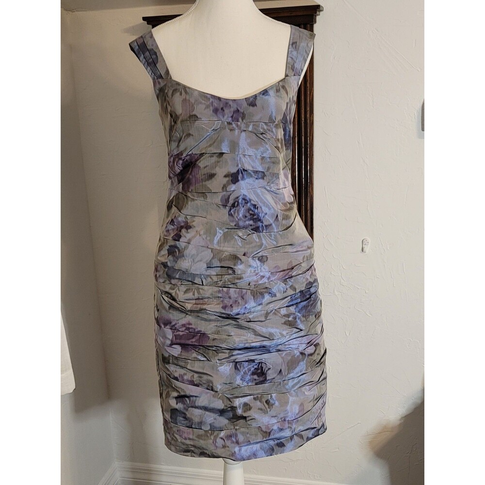 Peruvian Connection Structured Floral Sheath Dress Gray Lavender Blue Size 4